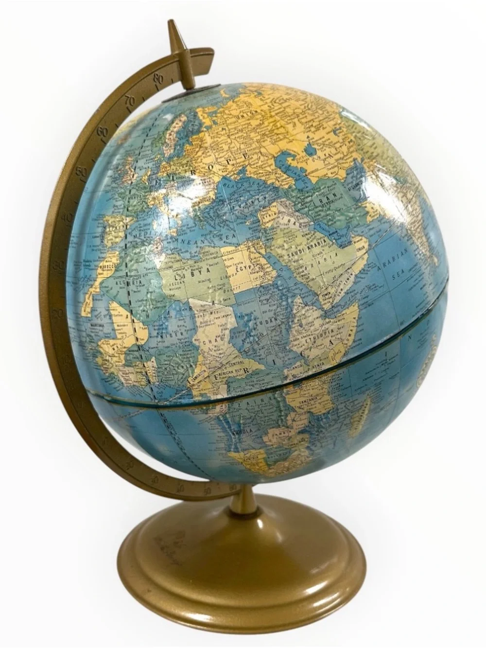 Vintage Cram’s Imperial C87 12” World Globe Blue Gold MCM Library Decor USA